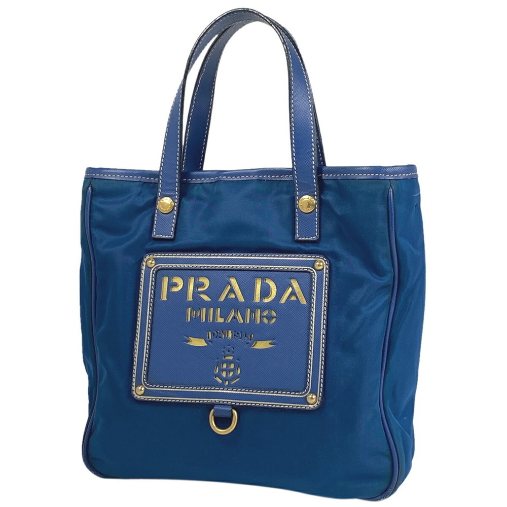 Prada Milano Tote Bag Shoulder Logo Cutout Blue